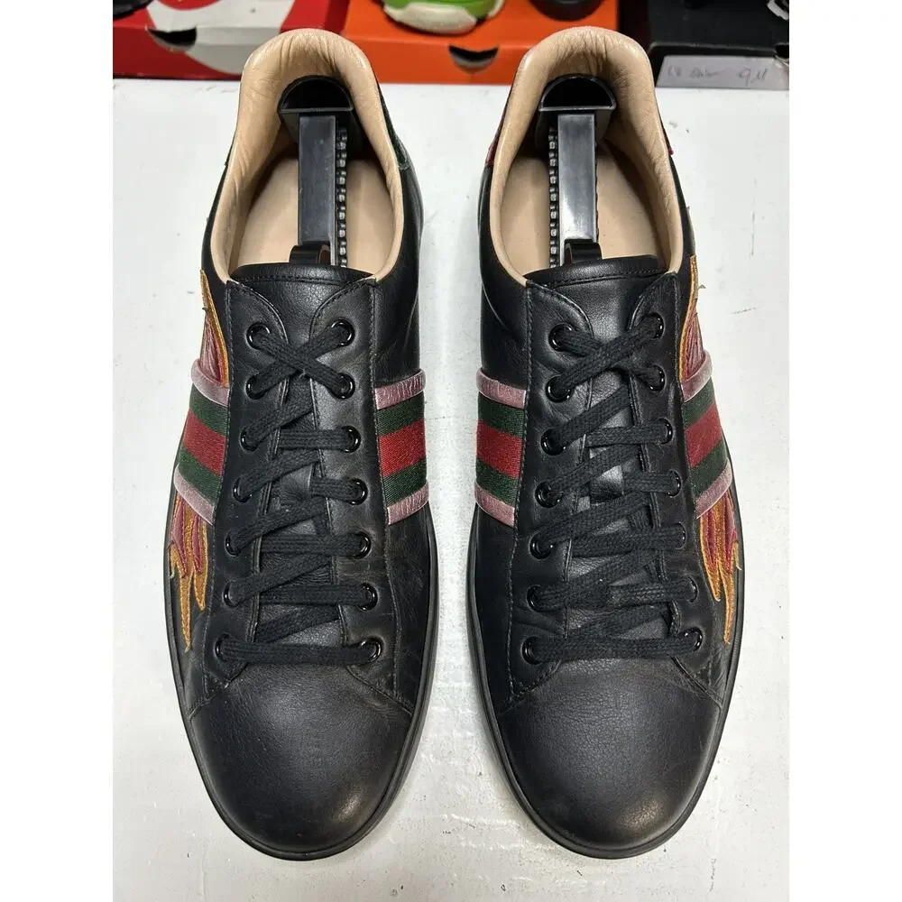 Gucci Ace Flame Black Leather Sneakers Size 11G / 11.5 US Mens